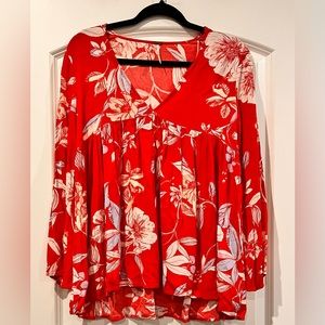 Free People Red Floral Oversized‎ Top Size XS